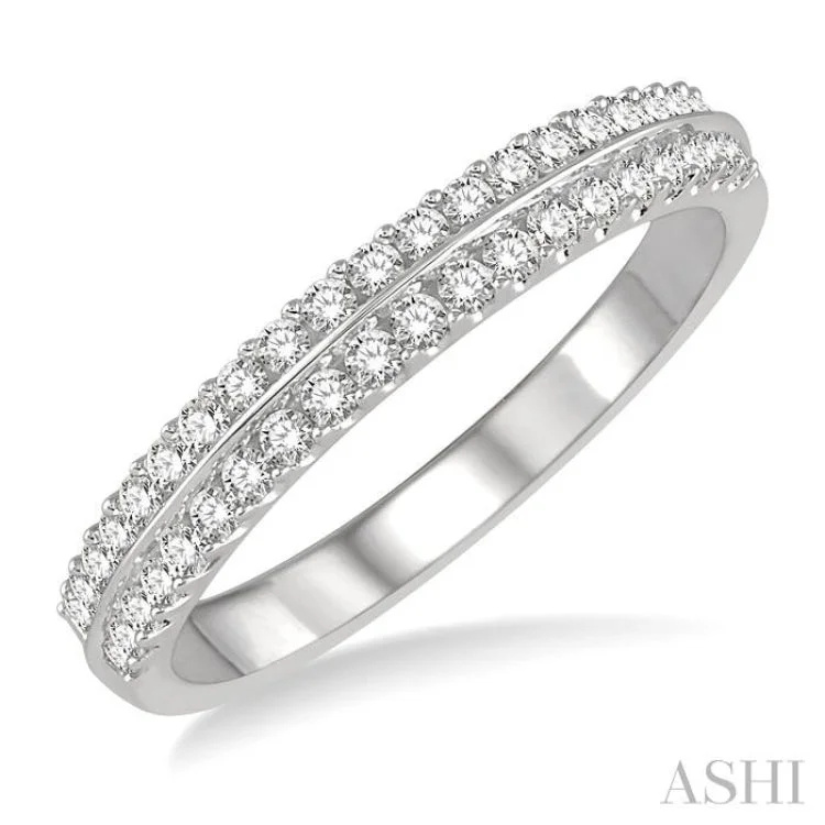 Luxury Custom Engagement Ring Sets-1/3 ctw Twin Row Round Cut Diamond Stackable Band in 14K White Gold