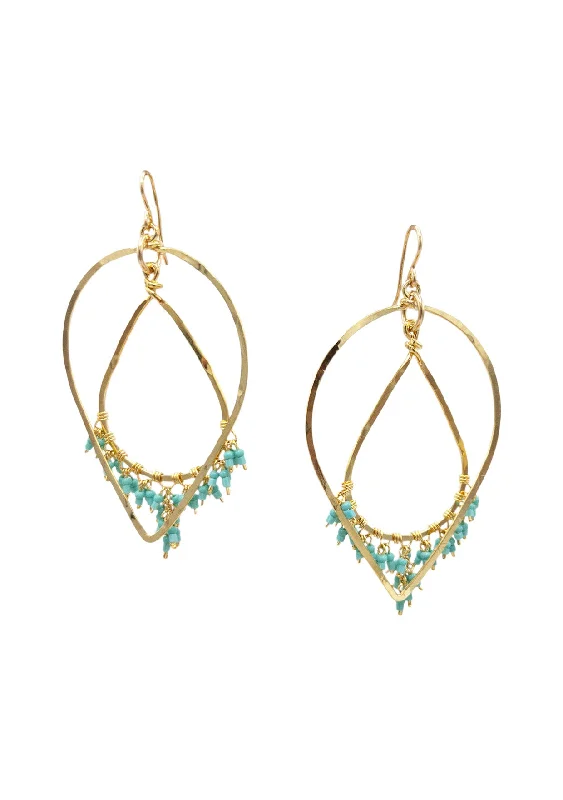 Sparkling Gold Earrings for Women-Turquoise Dangle Multi Shape Gold Earrings