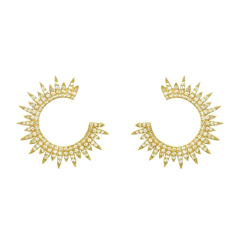 Customizable Drop Earrings-Moon Star Gold Plated Earrings w. Zirconia