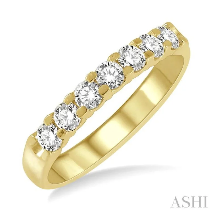 Luxury Gemstone Rings for Men-1/2 ctw 7 Stone Round Cut Diamond Wedding Band in 14K Yellow Gold