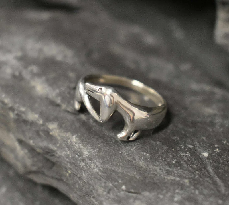 Designer Diamond Engagement Rings-Silver Dog Ring - Dachshund Dog Ring - Dog Lover Ring