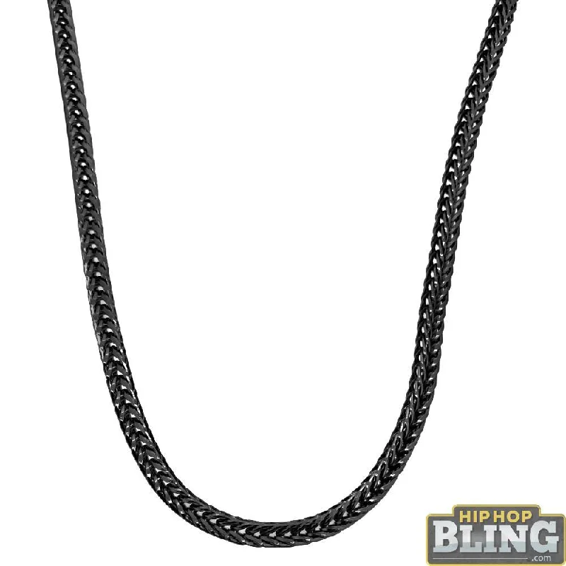 Colorful Gemstone Necklaces-Foxtail Franco Black Chain 3MM Hip Hop Necklace