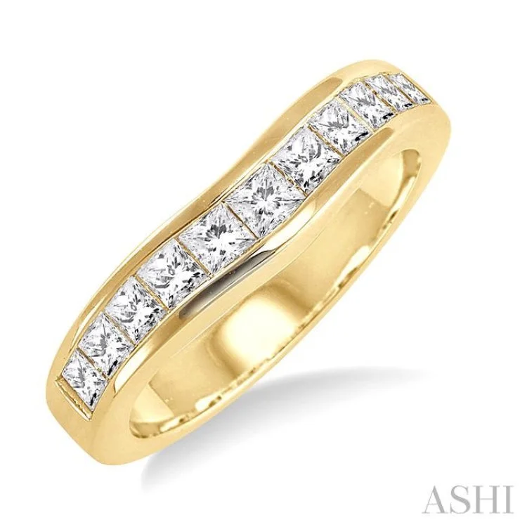 Affordable Designer Engagement Rings-3/4 ctw Princess Cut Diamond Matching Wedding Band in 14K Yellow Gold