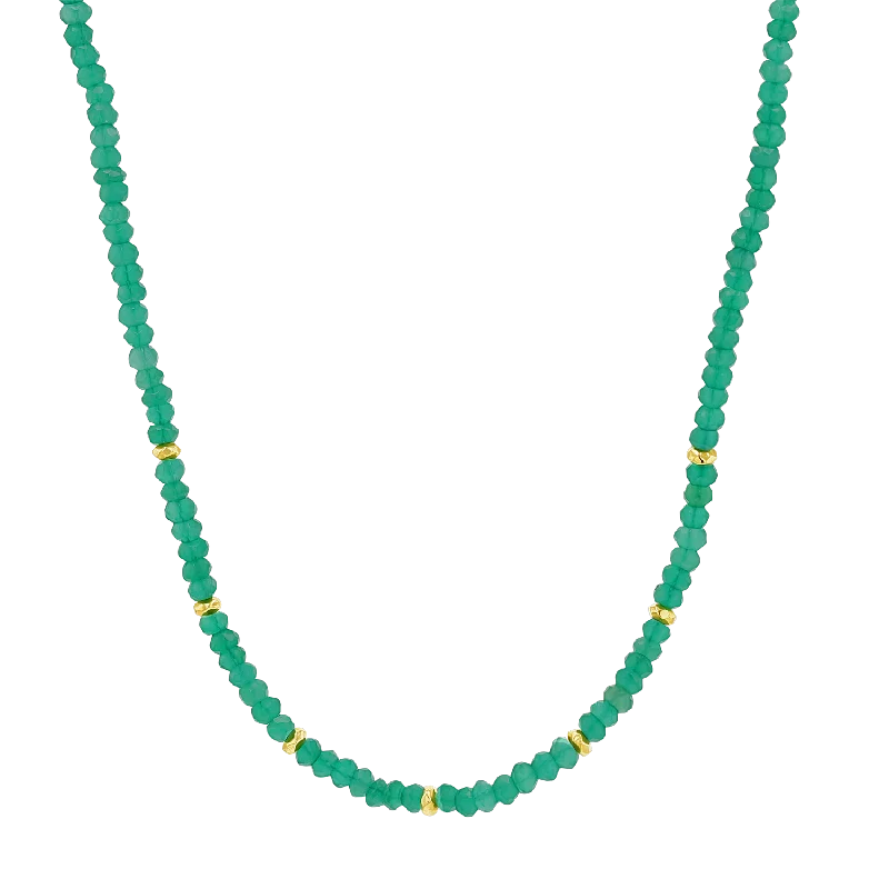 Luxury Necklaces-Green Onyx Gold Bead Necklace