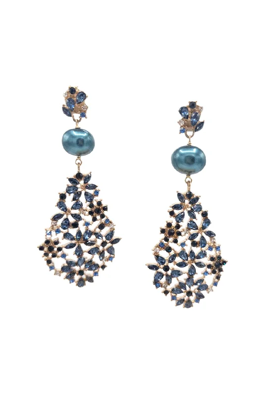 Designer Gemstone Earrings for Women-Blue Crystal Statement Earrings