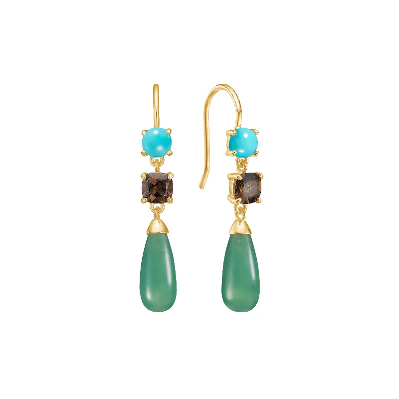 Simple Hoop Earrings for Women-18K Gold Plated Earrings w. Agate, Quartz & Turquoise