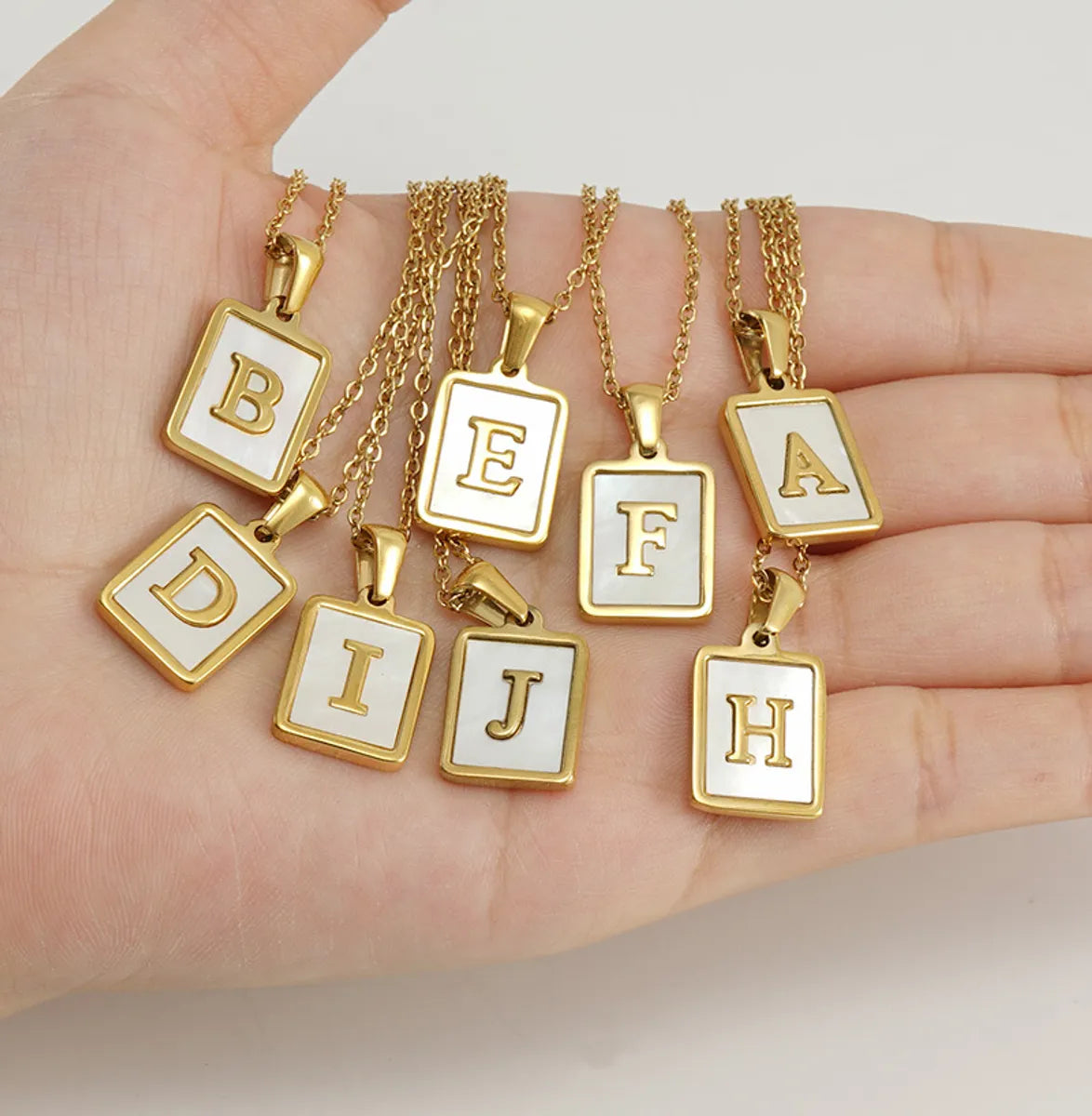 Energy Necklaces-Simple Style Letter Stainless Steel Titanium Steel Plating Inlay Shell 18k Gold Plated Pendant Necklace