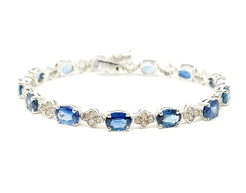 Elegant Cuff Bracelets-Sapphire And Diamond Bracelet In 14k White Gold Ad No: 2871