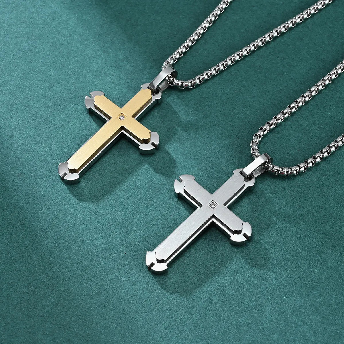 Personalized Necklaces-Hip-Hop Retro Cross 304 Stainless Steel Plating Inlay Zircon Men'S Pendant Necklace