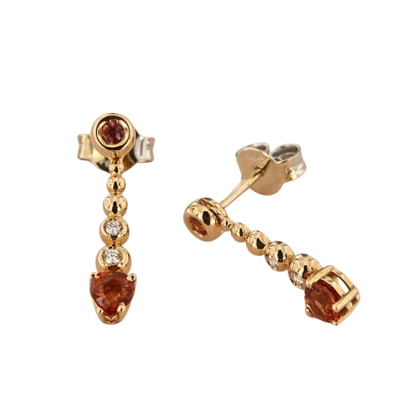 Customizable Drop Earrings-Bubble 18K Rose Gold Earrings w. Diamonds & Orange Sapphire