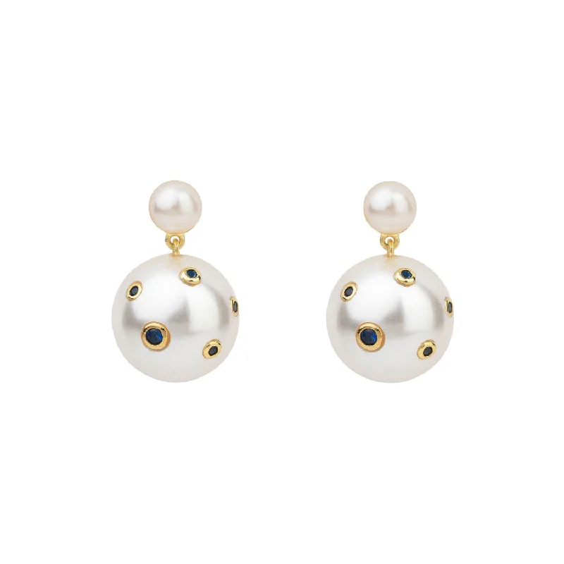 Simple Hoop Earrings for Women-Blue Spots Mini Drop Gold Plated Earrings