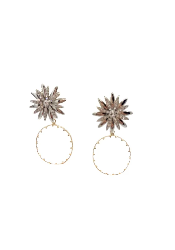 Trendy Drop Earrings for Women-Crystal Flower Circle Drop Earrings