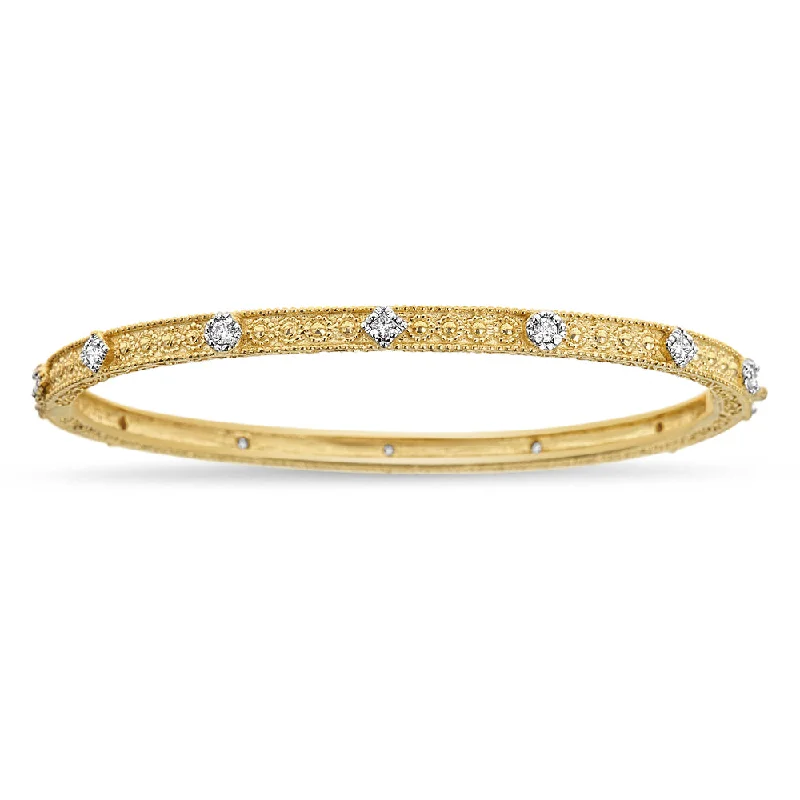 Silver Bangles for Women-Diamond Granule Bezel Eternity Bangle