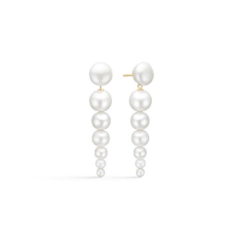 Gold and Crystal Earrings-Eden Chandeliers Earrings w. White Pearls