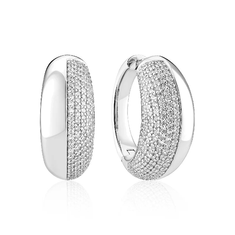 Trendy Drop Hoop Earrings-Fasano Grande Silver Earrings w. Zirconia