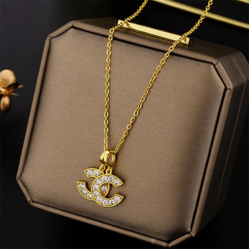 Custom Engraved Necklaces-Geometric Titanium Steel 18K Gold Plated Necklaces