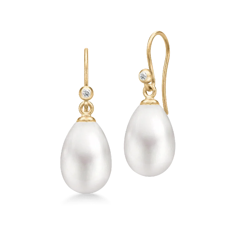 Handmade Gemstone Earrings-Afrodite Gold Plated Earrings w. Pearl & Zirconia