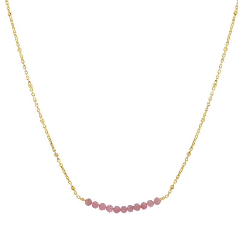 Emerald Necklaces-Pink Sapphire Bead Bar Necklace