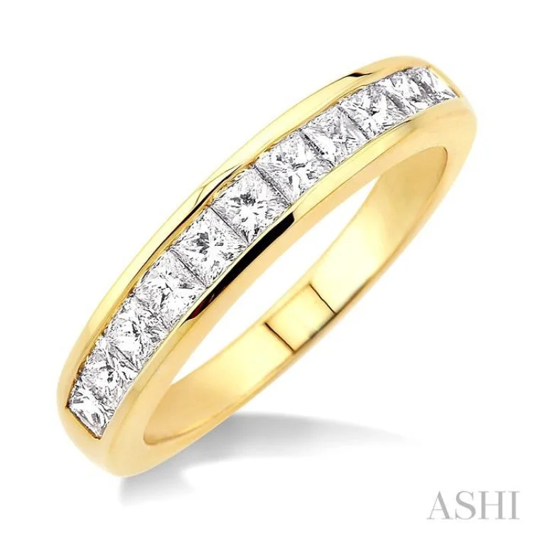 Gemstone Engagement Rings with Custom Settings-1.00 ctw Princess Cut Diamond Wedding Band in 14K Yellow Gold