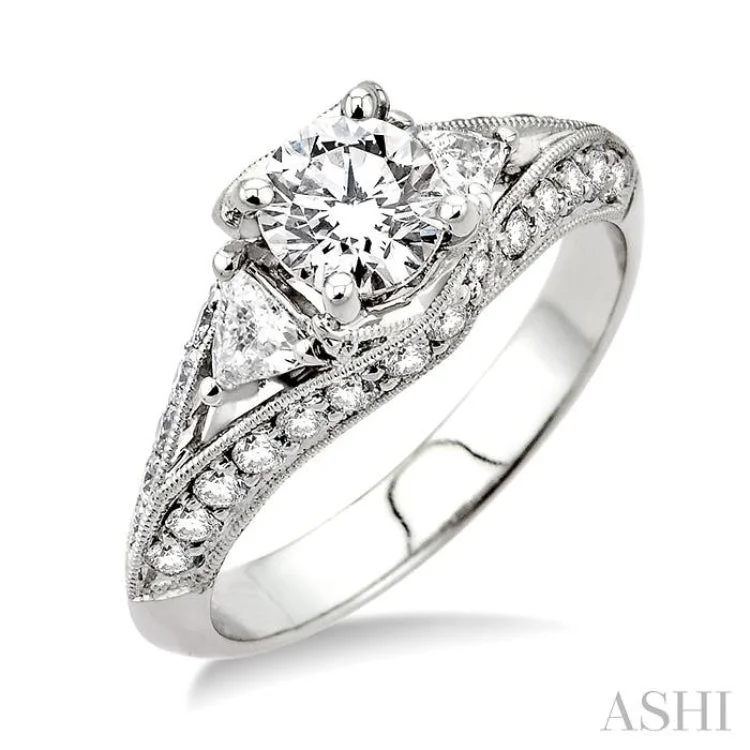 Custom Matching Engagement Rings-3/4 ctw Diamond Semi-Mount Engagement Ring in 14K White Gold