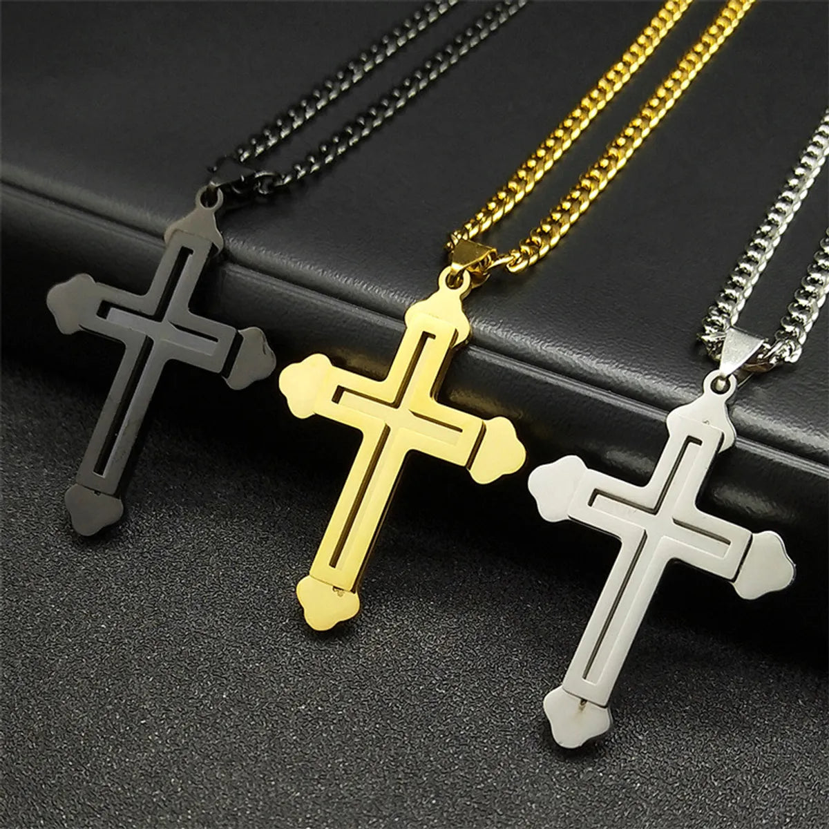 Engraved Necklaces-Simple Style Cross 304 Stainless Steel Plating Unisex Pendant Necklace