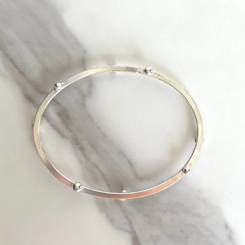 High-quality Gold Bracelets-Oval Silver Statement Bangle with Pebble Studs  - Argentium - Nickel Free