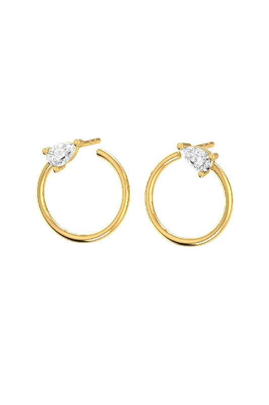 Simple Pearl Drop Earrings-Circle Pear 18K Gold Earrings w. Lab-Grown Diamonds