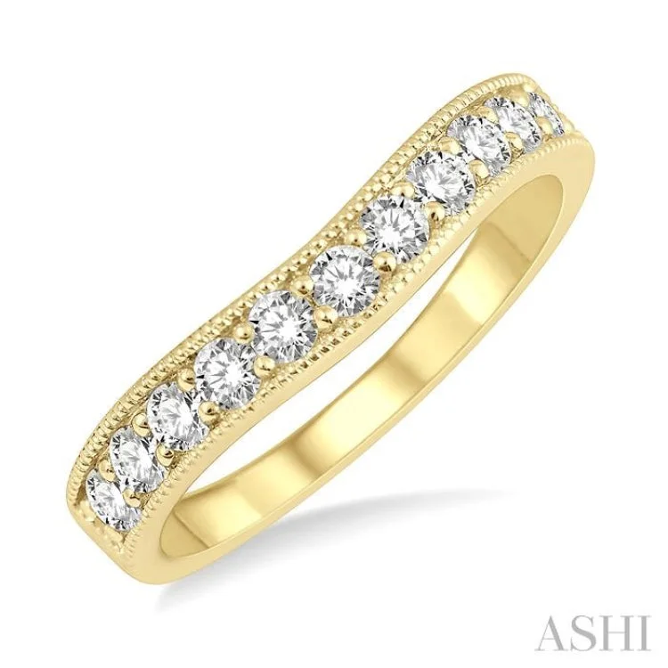 Personalized Men’s Wedding Bands with Gemstones-1/2 ctw Arched Round Cut Diamond Wedding Band in 14K Yellow Gold