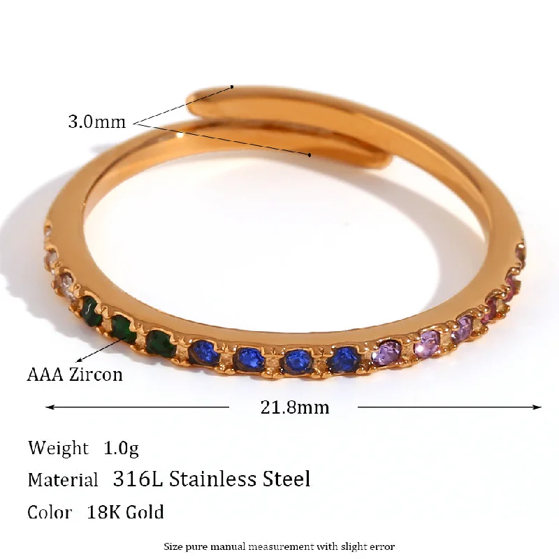 Ultra fine micro inlaid adjustable diamond ring - gold - colored diamond