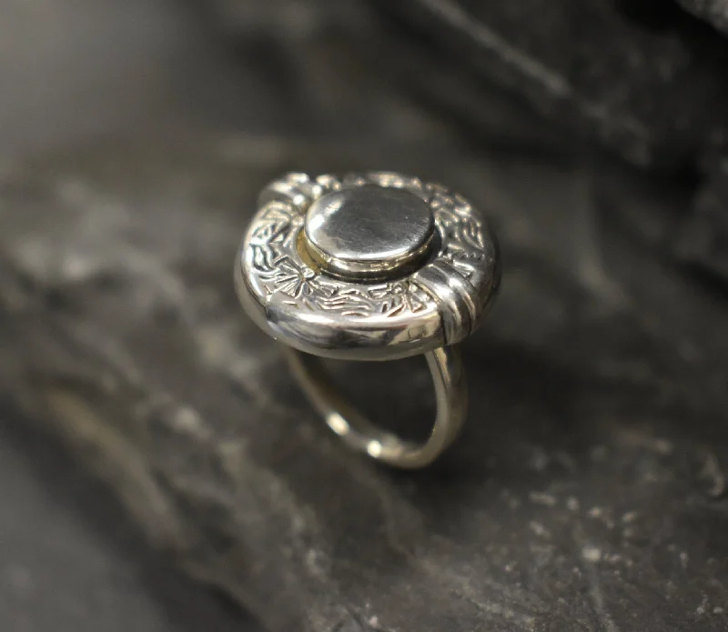 Men’s Custom Rings-Silver Egyptian Ring - Silver Button Ring - Round Vintage Silver Ring