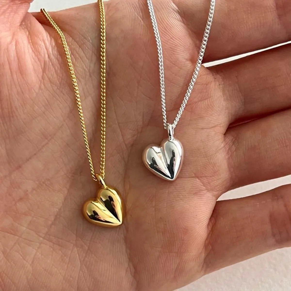 Simple Gold Necklaces-Simple Style Heart Shape Sterling Silver Plating 18k Gold Plated Pendant Necklace