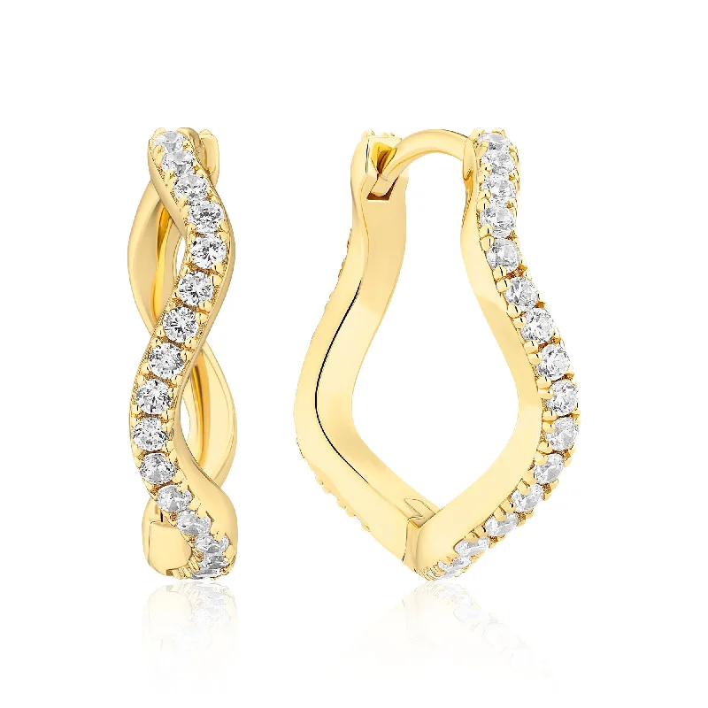 Trendy Gemstone Earrings for Women-Ellera Waves Grande Gold Plated Earrings w. Zirconia