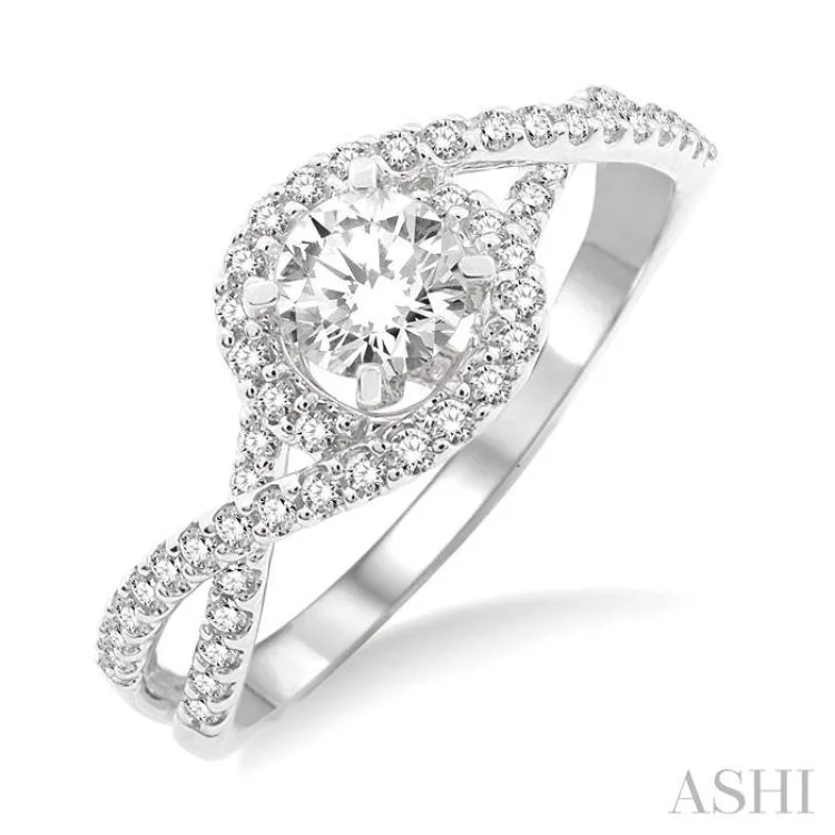 Luxury Custom Engagement Ring Sets-5/8 ctw Diamond Engagement Ring with 1/3 ct Round Cut Center Stone in 14K White Gold