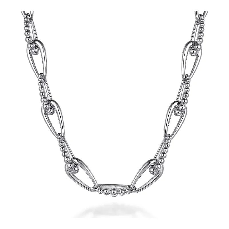 Floral Necklaces-Gabriel Silver Oval Link Chain Necklace with Bujukan Connectors