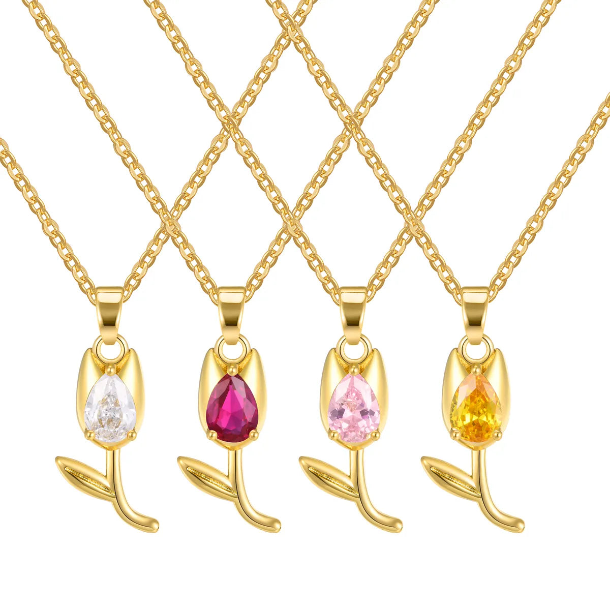 Spiritual Healing Necklaces-Elegant Simple Style Tulip Copper Plating Inlay Zircon 18k Gold Plated Pendant Necklace