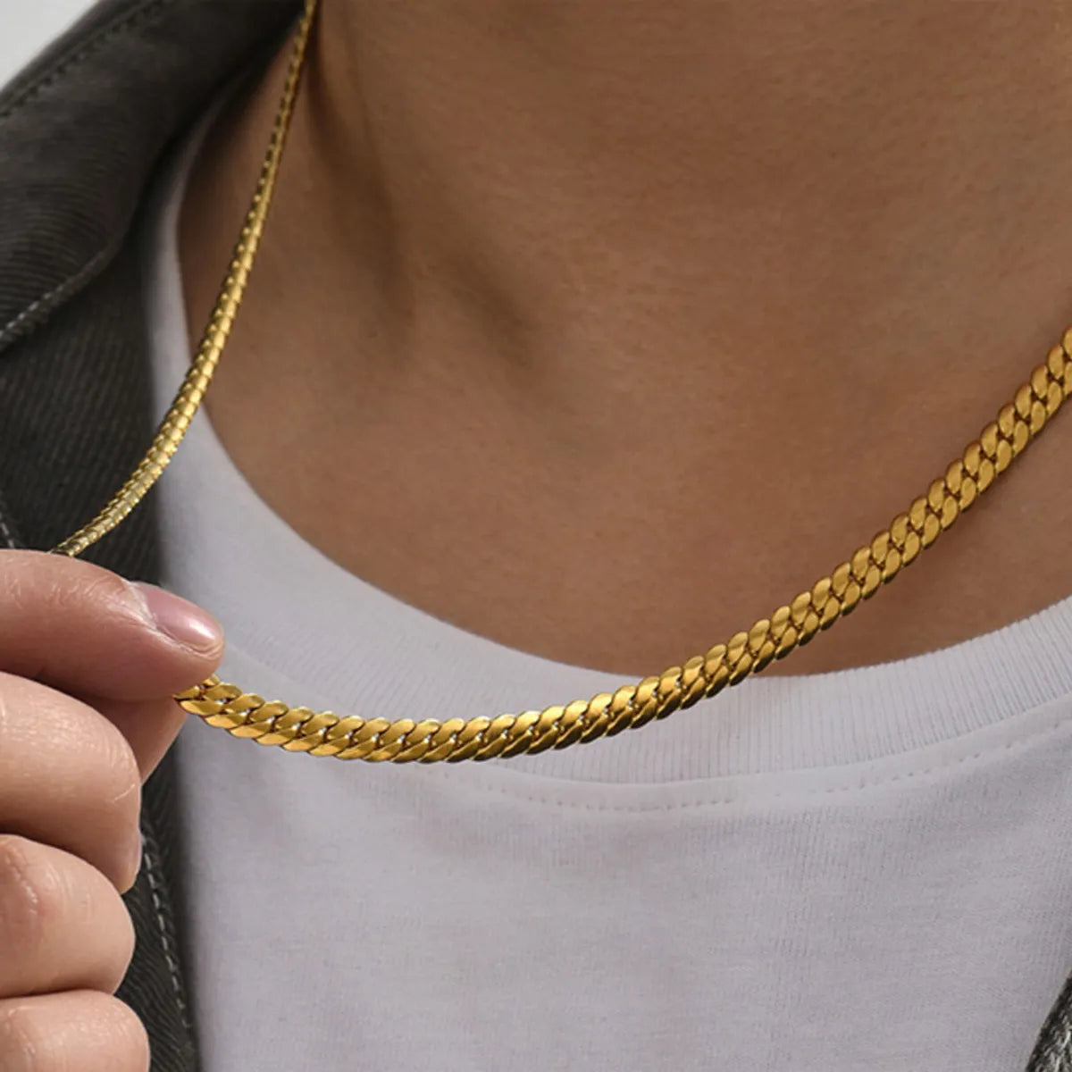 Double Chain Necklaces-Hip-Hop Punk Solid Color 304 Stainless Steel Men'S Necklace