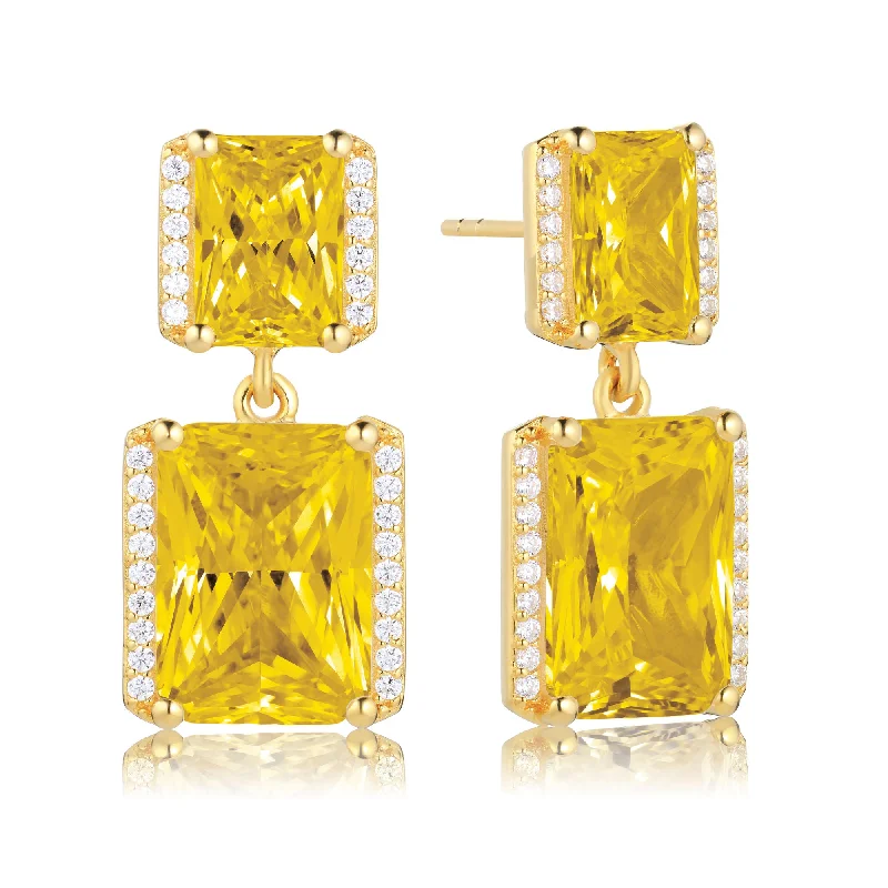 Classic Designer Earrings-Roccanova Grande 18K Gold Plated Earrings w. White & Yellow Zirconias