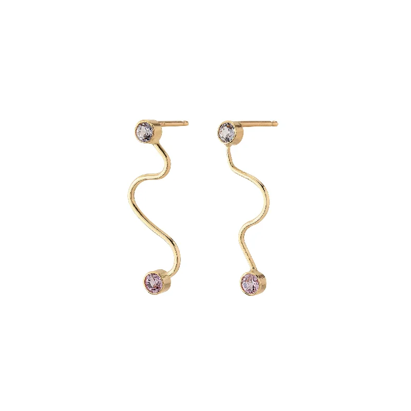 Sparkling Designer Earrings-Doodle 14K Gold Earpins w. Sapphire & Spinel