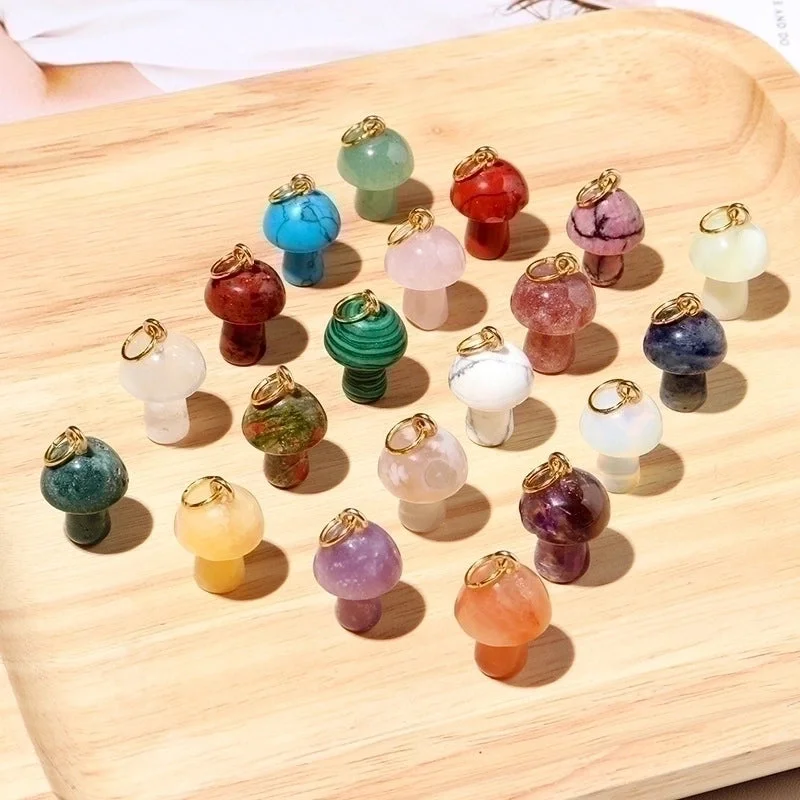 Simple Chain Necklaces-Natural Crystal Small Mushroom Pendant Agate Semi-precious Stone Ore Diy Necklace Ornament Wholesale