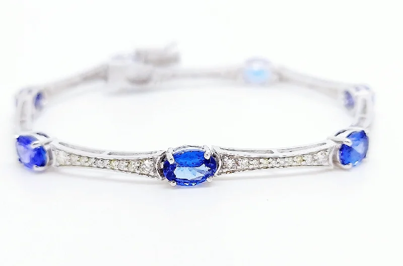 Men’s Stainless Steel Bracelets-Tanzanite And Diamond Station Bracelet In 14k White Gold AD NO # 2657