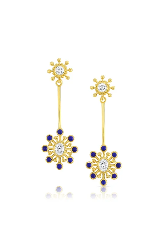 Personalized Hoop Earrings-Mazahri | Cosmos Dangle 18K Gold Earrings w. Diamond & Lapis