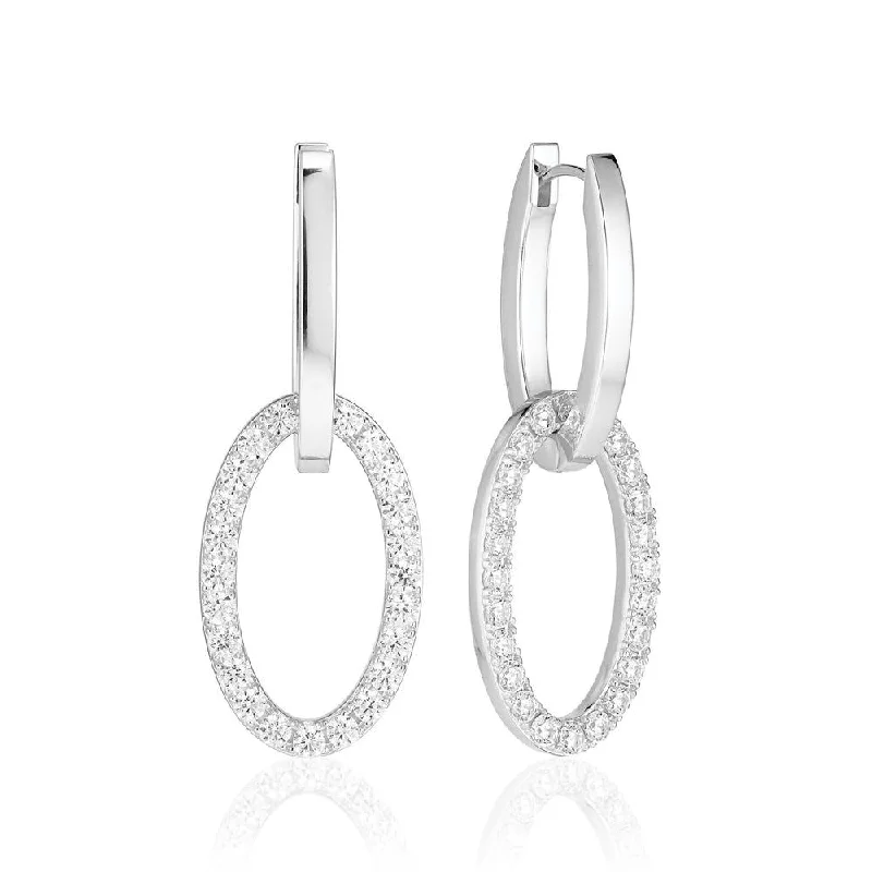 Personalized Crystal Hoop Earrings-Ellisse Due Silver Earrings w. Zirconia