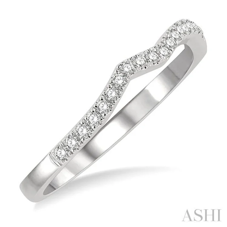 Wedding Rings with Personalization-1/6 ctw Arched Chevron Round Cut Diamond Wedding Band in 14K White Gold