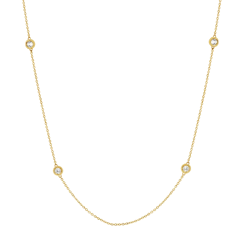 Real Gold Necklaces-Quad Diamond Bezel Charm Chain