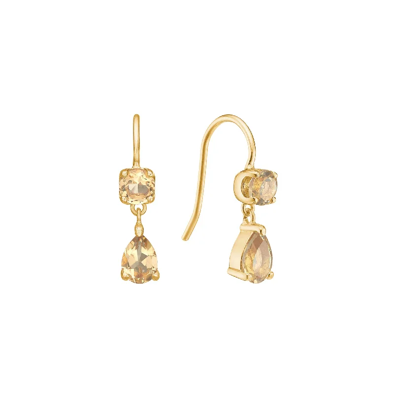 Classic Drop Earrings-Olalla 18K Gold Plated Hoops w. Champagne Quartz