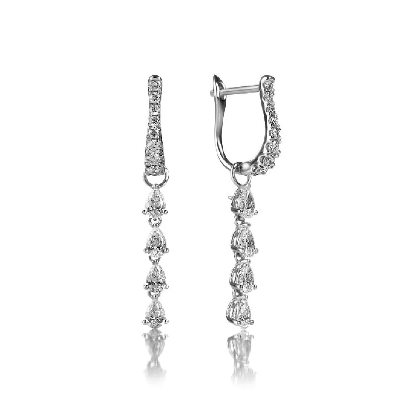 Unique Drop Earrings-Conscious Four Drop 18K Gold, Rosegold or Whitegold Earrings w. Diamonds