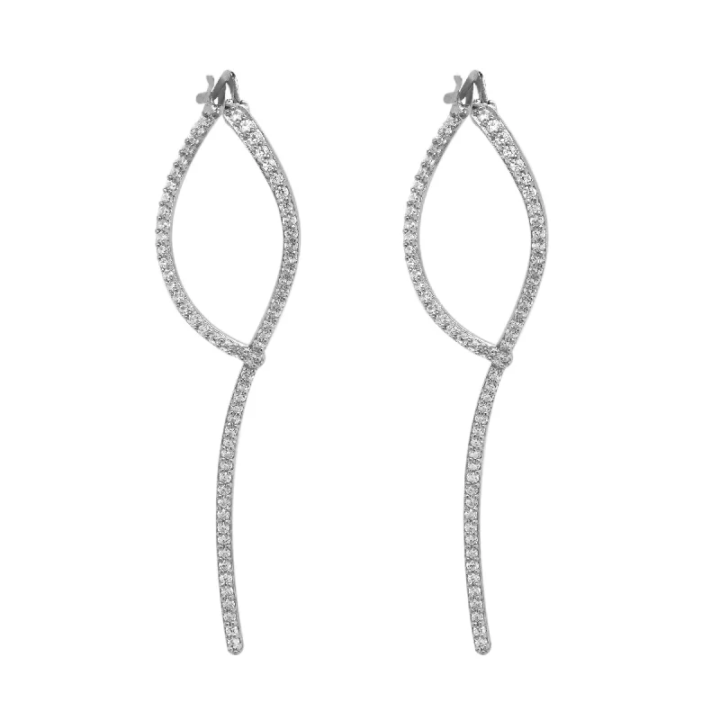 Geometric Crystal Earrings-Loop Dark Silver Earrings w. Zirconias