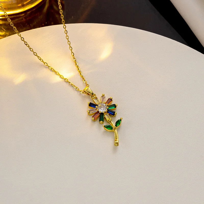 822 Colored Zircon Sunflower Necklace