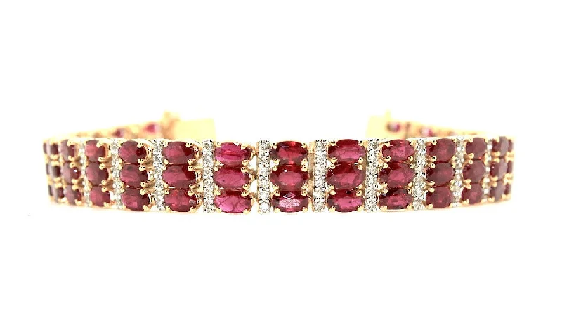 Inspirational Bracelets for Men-Ruby And Diamond Triple Row  Bracelet/ Item code:BR 3