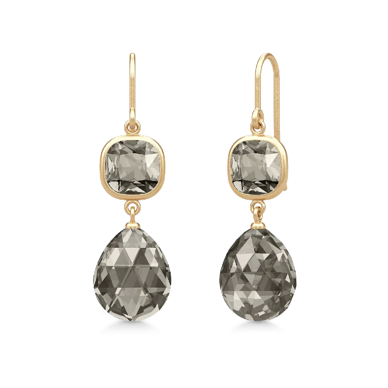 Classic Gemstone Earrings-Olivia Smokey Gold Plated Earrings